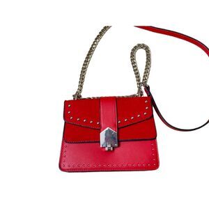 Top Shop mini crossbody bag purse chain red faux leather